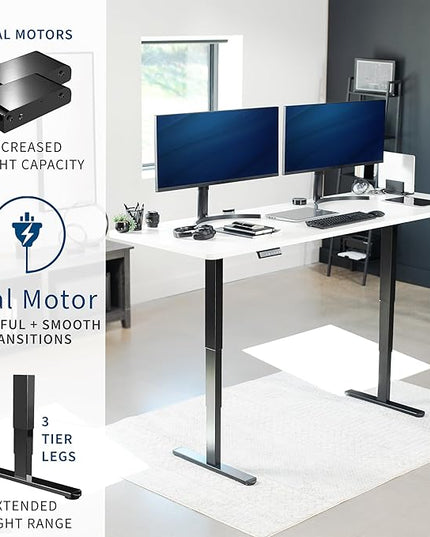 VIVO Electric 83 x 30 in Dual Motor Sit Stand Desk, Memory Height Adjustment, 2B Series, White Top Black Frame, DESK-KIT-2B8W