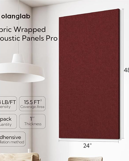 Olanglab Acoustic Panels 2 Pack, 48''x24'' Large Sound Panels, Fabric Wrapped Sound Proof Foam Panels for Walls, Sound Absorbing Panels for Recording Studio Acoustical Treatments (Burgundy)