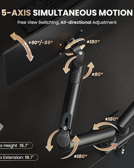 SIAGO Dual Monitor Stand, 15 to 32 Inch Monitor Arm, Adjustable Monitors Mount with C-Clamp and Grommet Installation, Made of Iron and Al, VESA Monitor Stand for Desk - Fits 4.4 to 19.8lbs Monitors