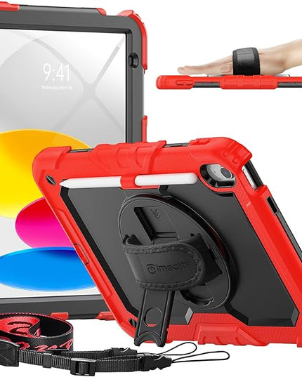 timecity for iPad (A16) 11th/ 10th Generation Case 11''/ 10.9 Inch (2025/2022) - Heavy Duty Protective Cover with Screen Protector, Stand, Shoulder Strap & Pencil Holder | Kids-Friendly - Red
