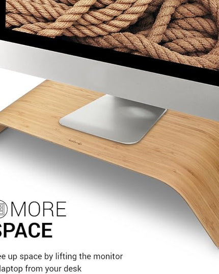 kalibri Wood Monitor Stand Riser - Computer Desk Holder Desktop Dock Wooden Mount Display for PC TV Screen Notebook Laptop - Bamboo