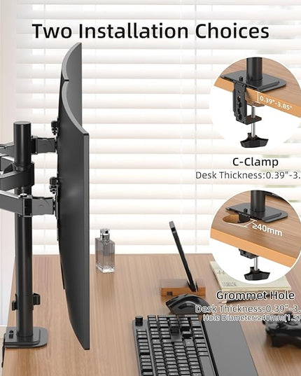 Suptek Dual Monitor Arm Desk Mount,Ultrawide Dual Monitor Arm for 2 Monitor Screens up to 38 inches and Max 22lbs Each,Extra Tall 15.75" Pole Fully Adjustable Monitor Stand for Desk,Black(MD9442MB)