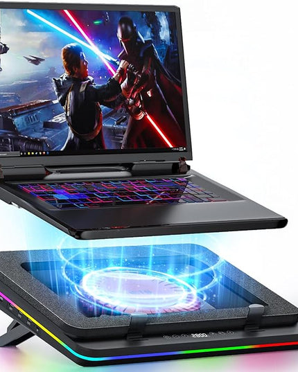 IETS GT600 RGB Laptop Cooling Pad Equipped with Gigantic Turbo-Fan（5.5inch Diameter）,Sealed Foam for Rapid Cooling Gaming Laptop,14.1-19.3 inch Laptop Cooler with 3-Port USB Hub,Dust Filter