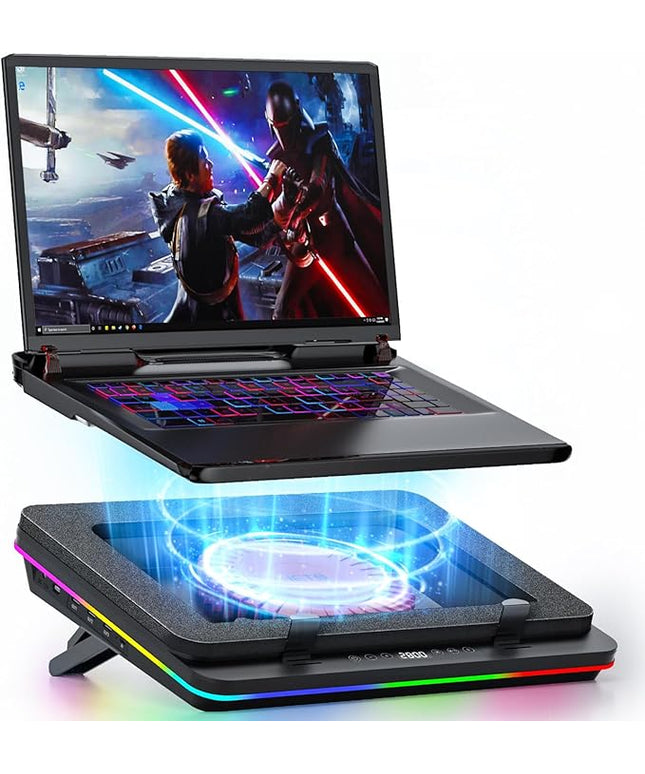 IETS GT600 RGB Laptop Cooling Pad Equipped with Gigantic Turbo-Fan（5.5inch Diameter）,Sealed Foam for Rapid Cooling Gaming Laptop,14.1-19.3 inch Laptop Cooler with 3-Port USB Hub,Dust Filter