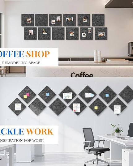DOLLAR BOSS Large Cork Board for Wall 48" x 36" x 0.5" Bulletin Board 12 Packs Corkboard Tiles Self Adhesive Felt Wall Tiles for Office Home School, Dark Grey