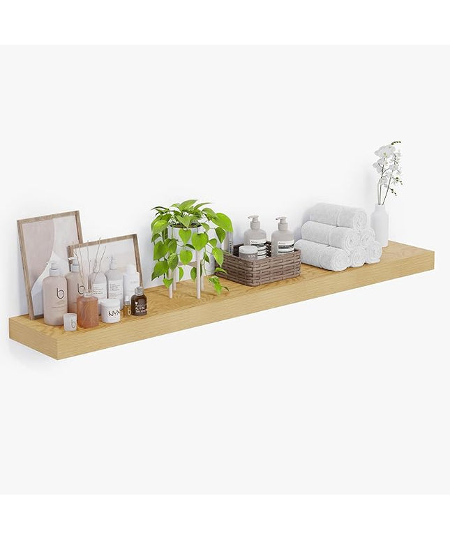 Heimlove 12 Inch Deep Floating Shelves, 72 x 12 inches Long Wall Shelf, Large Extra Display Shelf & Storage Shelf, Rustic Wood Wall Shelves for Fireplace Mantel, Oak - 1Pack