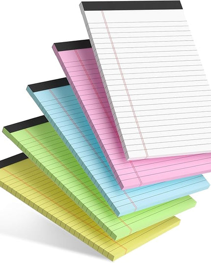 5pcs Small Note Pads 5x8 Notebook College Ruled Legal Pads Color Notepads 5 Pack Study Back Writing Pads 5 x 8 Perforated Narrow Ruled Pads of Paper for School & Office Supplies 30 Sheets/Pack