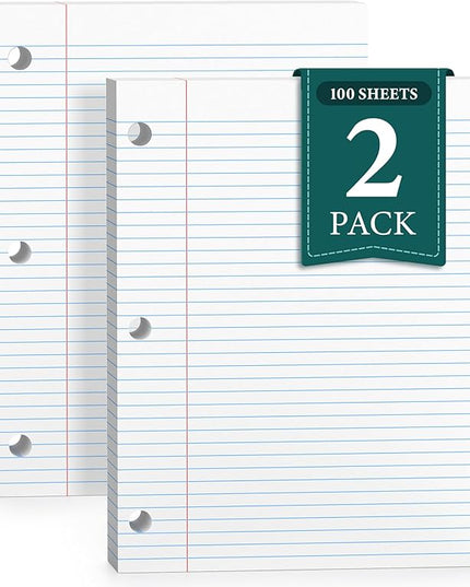 PINJINGPRO Loose Leaf Paper, Notebook Paper, 8 x 10.5 College Ruled Paper, 3 Hole Punch Binder Paper, Lined Paper for 3 Ring Binders, College Ruled Paper, 100 Sheets/Pack Filler Paper (2 Pack)