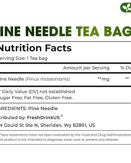 FreshDrinkUS, Pine Needle Tea Bags – 75 Tea Bags, Naturally Caffeine-Free, Refreshing Herbal Tea, Wild-Harvested Pine Leaves, Aromatic and Soothing – Non-GMO & Eco-Friendly Packaging