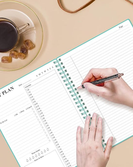 Daily Planner Undated - A4 To Do List Notebook Hourly Schedules, Spiral Appointment Planner for Women and Men,PVC Hardcover, Inner Pocket, Elastic Closure, 8.5" x 11", Teal