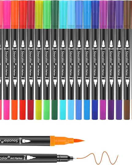 Soucolor Halloween Christmas Gifts for Teen Girls Trendy Stuff, Preppy Stuff for Teen Girls, 24 Colors Dual Tip Brush Markers Pens for Kids Planner Lettering Calligraphy Drawing Preppy School Stuff