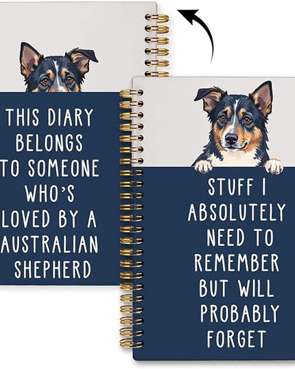 LIANGW Funny Australian Shepherd Gifts for Women & Men, Australian Shepherd Spiral Notebook Journal, Pet Dog Mom Owner Gifts 5.5x8.3 Inch