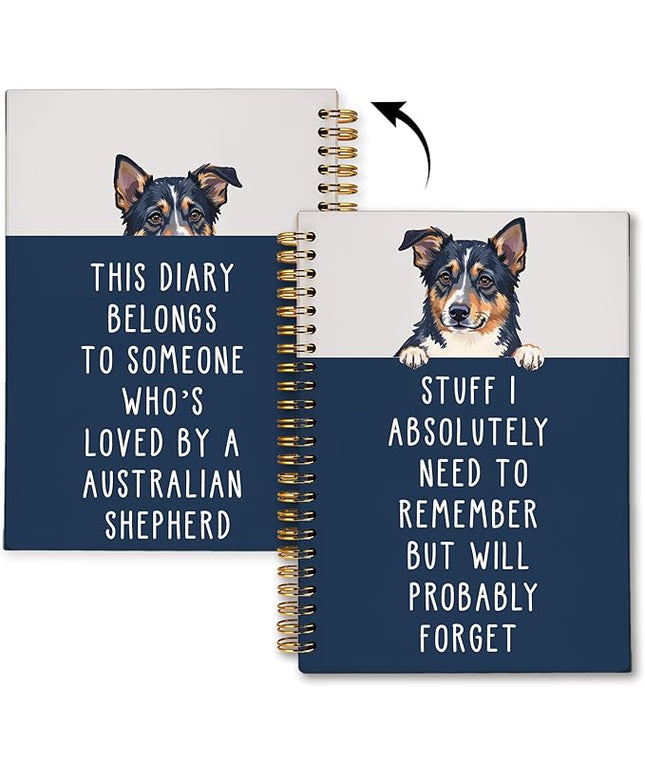 LIANGW Funny Australian Shepherd Gifts for Women & Men, Australian Shepherd Spiral Notebook Journal, Pet Dog Mom Owner Gifts 5.5x8.3 Inch
