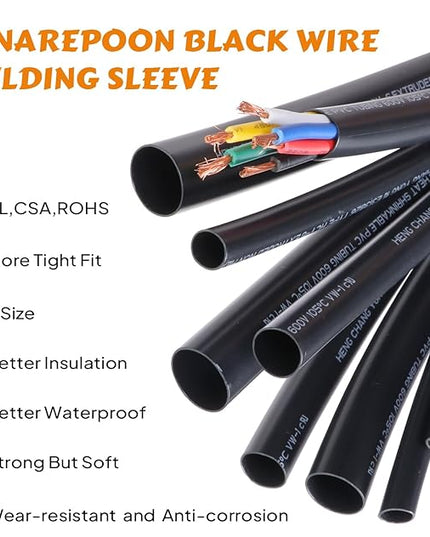 SUNNAREPOON Black Wire Harness Tubing, Car Unshrinkable Insulation Cord Sleeve for Wire Shielding Sheathing Organizer/Protection/Covering (1/4''(7MM) - 18FT(216INCH))