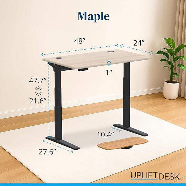 UPLIFTDESK V3 2-Leg Maple Laminate Wood Standing Desk – Adjustable Height, Advanced 1-Touch Memory Keypad, Under Desk Cable Management, Wire Grommets & Rocker Board (Black C-Frame, 48 x 30 inch)