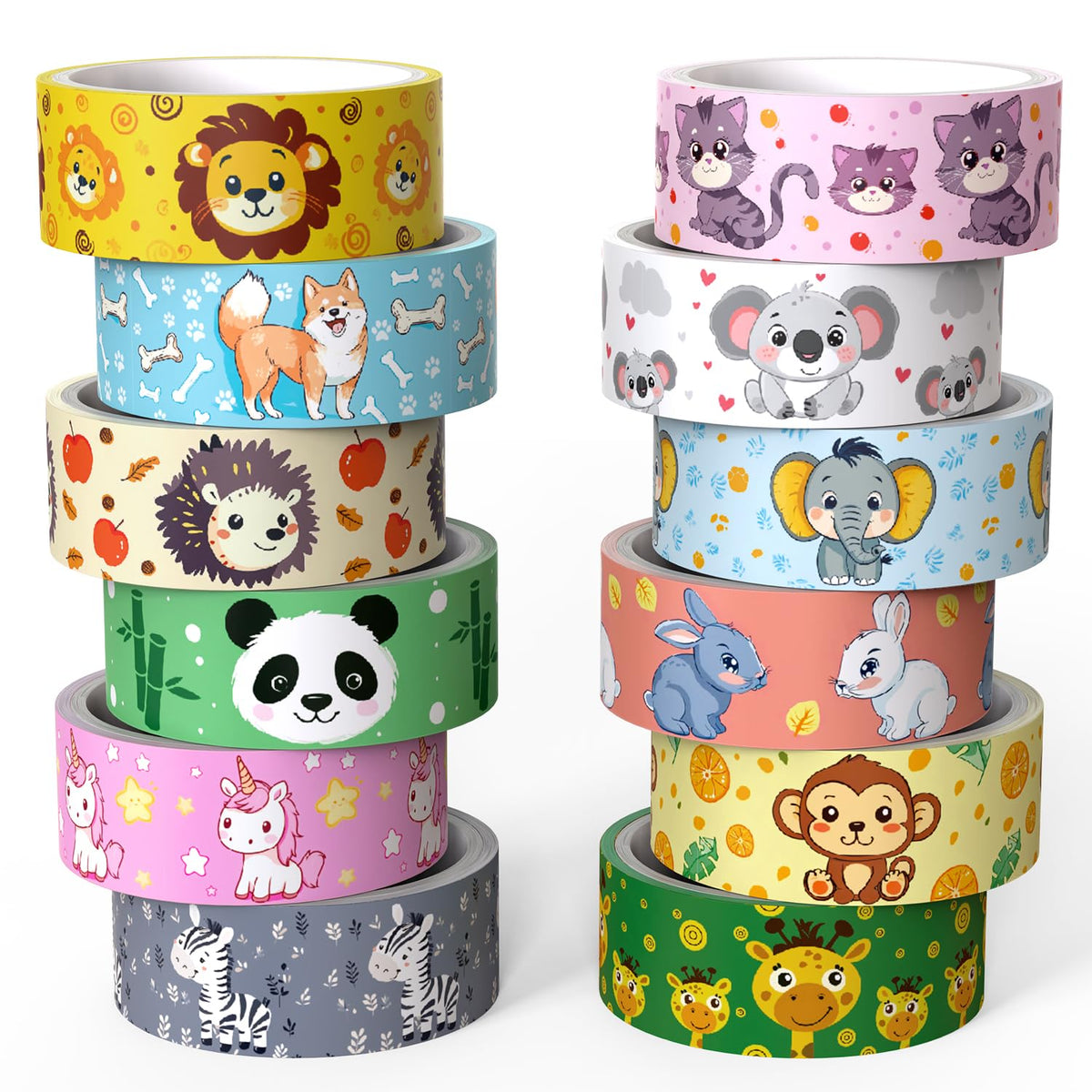 NIKOMIE Cute Washi Tape Set, 12 Rolls Kawaii Animal Decorative Tape Cartoon Forest Masking Tape for Journaling Supplies, Junk Journal, Scrapbooking, DIY Arts & Crafts, Gift Wrapping