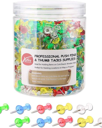 Yalis Push Pins 600 Count Clear Multicolored, Standard Thumb Tacks Steel Point and Clear Multi-Colors Plastic Head