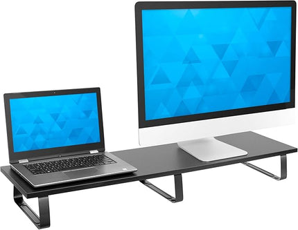 Mount-It! 39" Extra Long Dual Monitor Stand Riser – Ergonomic Desk Organizer for 2 Monitors, Laptop, TV, or Printer – Heavy-Duty Steel & Wood Desktop Shelf with Storage – Supports 44 Lbs – Black