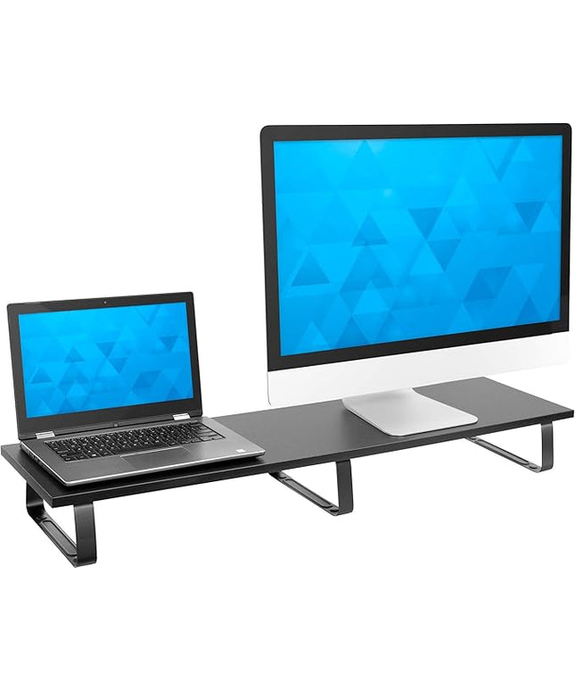 Mount-It! 39" Extra Long Dual Monitor Stand Riser – Ergonomic Desk Organizer for 2 Monitors, Laptop, TV, or Printer – Heavy-Duty Steel & Wood Desktop Shelf with Storage – Supports 44 Lbs – Black