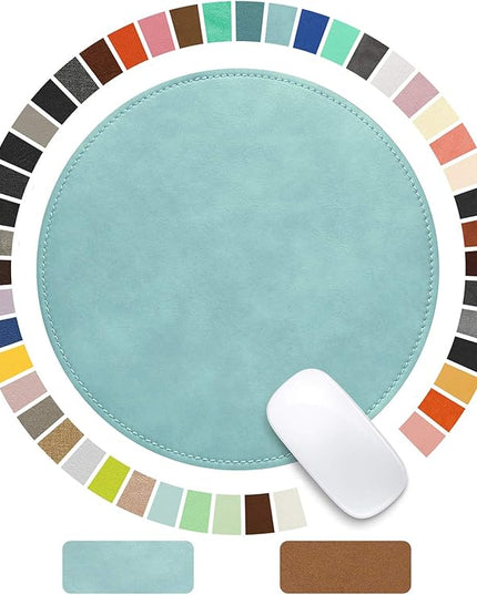 Mouse Pad，Round Mouse Pad，PU Mouse Pad，Leather Mouse Pad with Stitched Edge Micro-Fiber Base with Non-Slip Waterproof，Mouse Pad for Computers，Laptop，9 x 9 Inch (Light Blue)