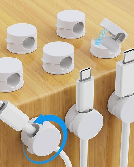 AGPTEK 8 Pack Magnetic Cable Clips, Upgraded 360° Rotatable Cord Holder Clips for Nightstand, Desk Cord Organizer Adhesive Wire Management Home Office Phone Charging Cords USB Cable Keeper (White)