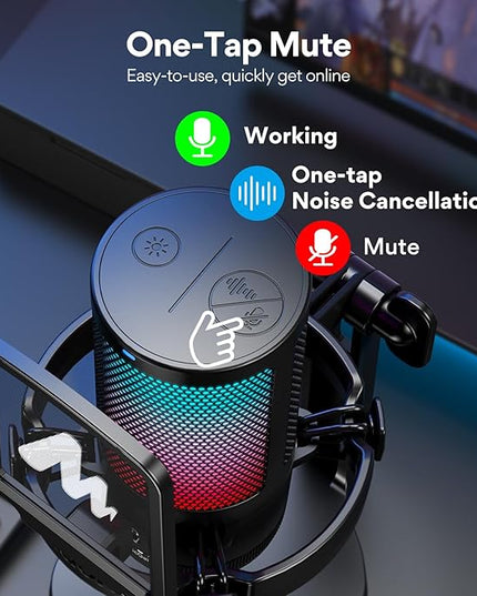 MAONO USB Gaming Microphone for PC, Noise Cancellation Condenser Mic with RGB Lights, Mute, Gain for Streaming, Recording, Podcast, Chat, Twitch, YouTube, Discord, Computer, PS5, PS4, GamerWave
