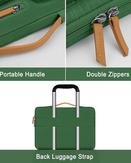 MOSISO 360 Protective Laptop Case 13.3 inch, 13-13.3 inch Laptop Sleeve Compatible with MacBook Air/Pro 13 / Pro 14,HP Dell Acer ASUS,Side Open Carrying Case with 4 Zipper Pockets&Handle,Jungle Green