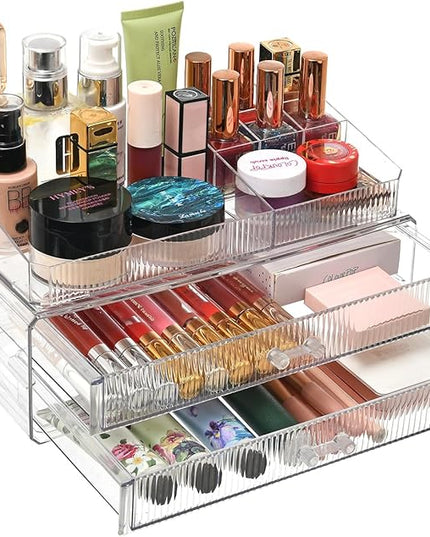 ZHIAI stackable storage drawers, acrylic storage rack, cosmetics and beauty products organizer, suitable for makeup room, bathroom, pantry, home bedroom storage