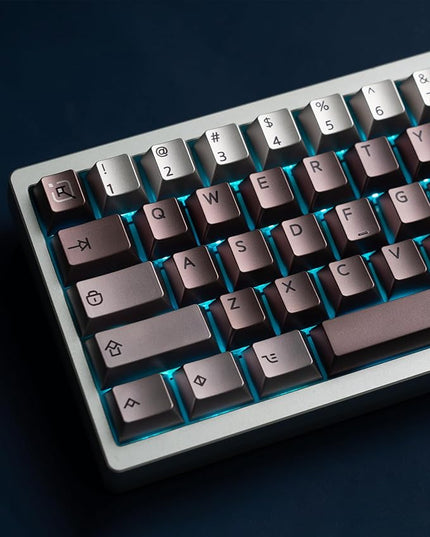 Keymatic PBT Keycaps with Metal Paint, 112 Key dye Sublimation with Key Puller for 61/64/66/68/75/84/87 MX Switches Mechanical Keyboards,Coffee