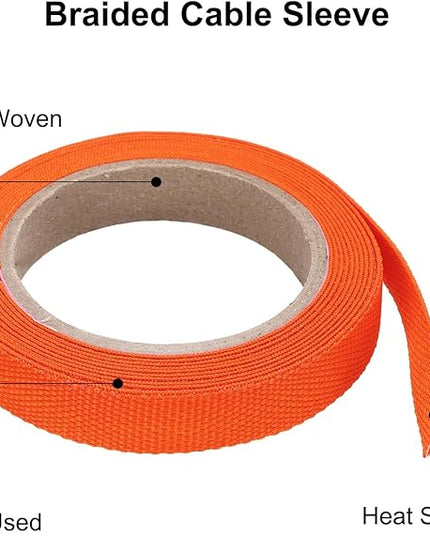 MECCANIXITY Braided Cable Sleeves Heat Shrinkable Fabric Sleeving, 5/16" 10ft Orange 2:1 Ratio Heat Shrinkable Cord Protector for Harness Cable, Network Cable Protection, Cable Management