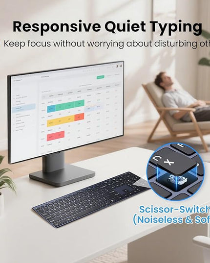 Wireless Keyboard-2.4G Ultra Slim Quiet Full Size USB PC Computer Keyboard,19 Multimedia Keys,Number Pad,Plug&Play,Lag-Free Ergo,Long Battery life for Desktop,Laptop,Smart TV,MAC,Windows,QWERTY