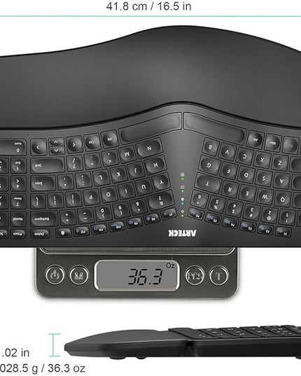 Arteck Split Ergonomic Keyboard with Cushioned Wrist and Palm Rest, 2.4G USB Wireless Comfortable Natural Ergonomic Split Keyboard, for Windows Computer Desktop Laptop