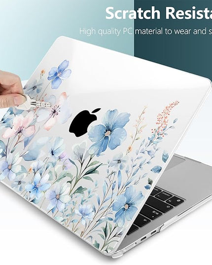 DONGKE for M4 MacBook Air 13.6 Inch Case 2025 2024 2023 2022 Model A3240 A3113 A2681 M3 M2 Chip, Plastic Hard Shell Case Cover with Touch ID for MacBook Air 13 Inch M4 - Blue Flowers