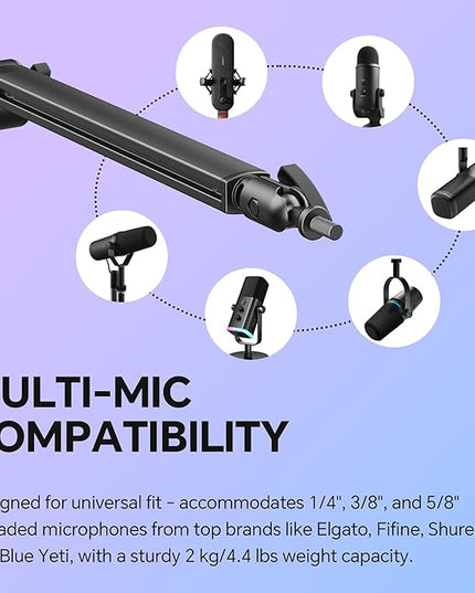 Mic Arm, Premium Microphone Boom Arm with Cable Management, 360°Rotatable Boom Arm, Mic Boom Arm for Streaming, Gaming, Podcasts, Home Office, Recording