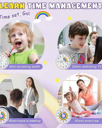 HIPPIH Visual Timer for Kids, 60 Minute Countdown Timers for Classroom Kitchen Office, Rainbow Disk Desk Timer Clock with Silent Operation, Pomodoro Timer Time Management Tools for Toddler ADHD White