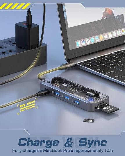 MicroPack USB C Hub 8 in 1, 100W PD Charging, 4K@60Hz HDMI, 3 USB 3.2 GEN1 5Gbps, TF/SD Card Reader, Gigabit Ethernet, Multi-Port Adapter Docking Station for MacBook ProAir iPad Laptop Type C Devices
