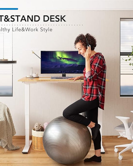 FlexiSpot E6 Bamboo 3-Stage Dual Motor 60 x 30 Electric Standing Desk Sit Stand Up Desk, Holds 220 lbs, Adjustable Height w/ Memory Presets, Solid Bamboo Desktop & White Frame, Ships in 2 Boxes