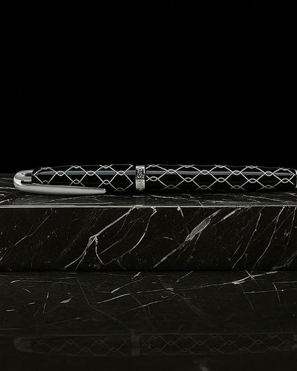 Webson Gill ‘The Weaver’ Black Luxury Executive Fountain Pen, Polished Lacquer & Chrome, Medium Nib, Smudge Free No Bleed, Use Any Fountain Ink w/Included Converter, Fits Cartridges (sold separately)