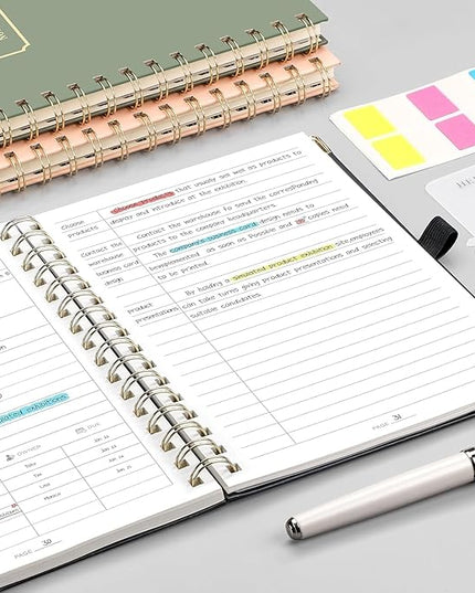 EMSHOI Meeting Notebook for Work - B5 Half Meeting Half Note Planner, 100 Pages, 100GSM Thick Paper, Hardcover, Project Organizer for Women Men Office, Business, Note Taking, 8"x10.2" - Pink