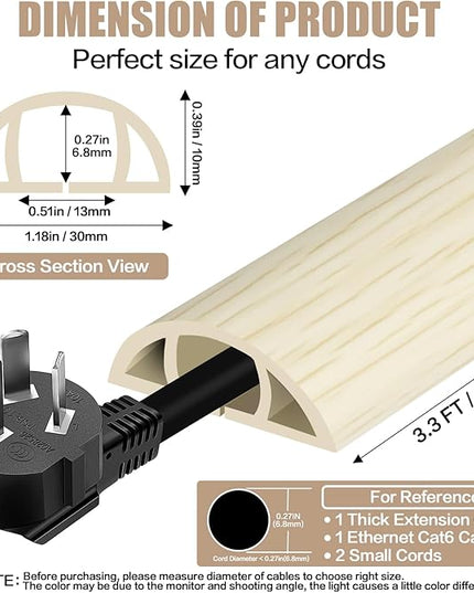 Floor Cord Cover Self Adhesive Cord Hider,3.3FT Cable Management, Extension Strip Protector for Wires, Prevent Cable Trips for Offices, Gyms, Exhibitions Cavity:0.39"(W) x 0.27"(H) Yellow Wood