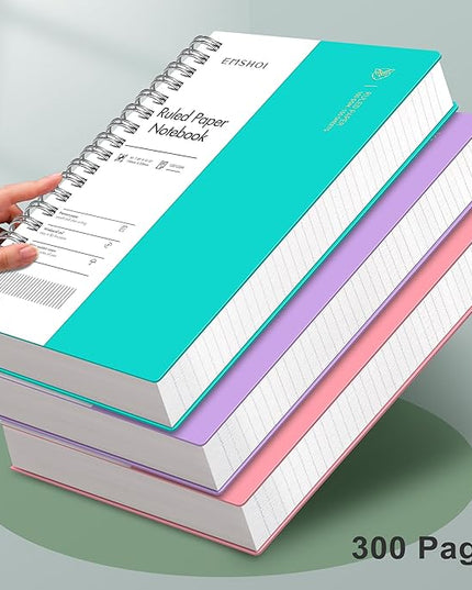 EMSHOI B5 Spiral Notebook Lined Journal, 300 Pages (150 Sheets), College Ruled, 7.48" x 10.15", 100 GSM Thick Paper, Waterproof Hardcover Journal for Office, School, Work - Light Blue