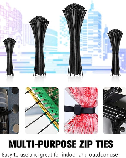 Cable Zip Ties,400 Pack Black Assorted Sizes 12+8+6+4 Inch,Multi-Purpose Self-Locking Nylon Cable Cord Management,Plastic Wire Ties for Home,Office,Garden,Workshop. By HAVE ME TD