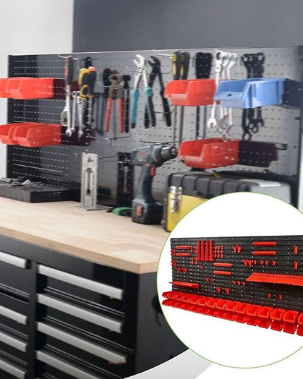 96Pcs Wall Mounted Board Tool Organizer Set Garage Storage Rack Durability Hanging Storage Bins for Hardware Parts Home Store
