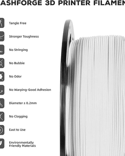 FLASHFORGE PLA Filament 1.75mm, 3D Printer Filament 1kg (2.2lbs) Spool, Dimensional Accuracy +/- 0.02mm, 3D Printing Filament Easy to Use and Fits for Most FDM 3D Printers (White)