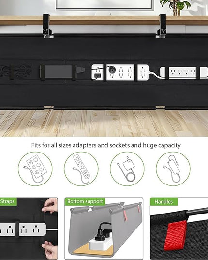 KEEGH Extra Large 48" Under Desk Cable Management Tray - Under Desk Cord Management - Clamp/Screw Mount - Support Upto 70lbs - Fabric Wire Management - Cable Raceways Tray Cord Hiders for Office/Home