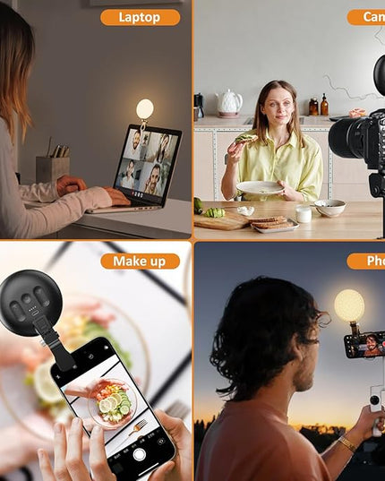 60 LED Ring Light, Rechargeable Selfie With Front & Back Clip, 2500-6500K Portable Phone, Adjustable 3 Modes for iPhone, iPad, Tablet, Laptop, CRI97+, 90 Grams (Black)