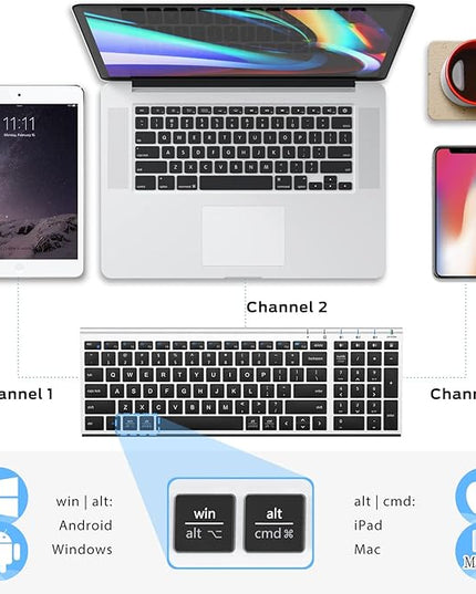 iClever BK10 Bluetooth Keyboard, Wireless Rechargeable Ultra-Slim Keyboard with Long Battery Life, Compatible with iOS, Android, Windows, Mac for iPad, Tablet, Laptop, PC, Phone (Silver Black)