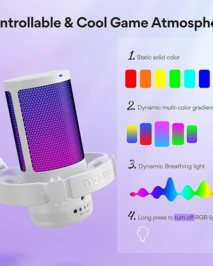 MAONO USB Gaming Microphone with Noise Cancellation, Computer PC Mic with Boom Arm, RGB Light, Mute, Gain, Monitoring Streaming Mic for Podcast, YouTube, Twitch, Discord, PS5/4, GamerWave DGM20S