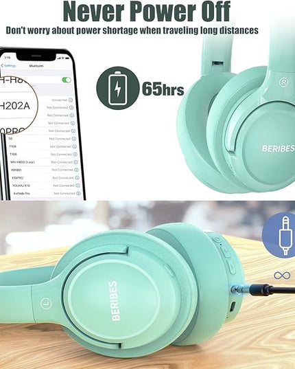 BERIBES Bluetooth Headphones Over Ear, 65H Playtime and 6 EQ Music Modes Wireless Headphones with Microphone, HiFi Stereo Foldable Lightweight Headsets, Deep Bass for Home Office Cellphone PC Ect.