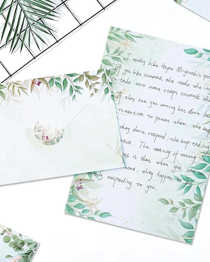 160 Pcs Stationery Paper Envelopes Set Includes 50 Writing Paper & 50 Envelopes with 60 Colorful Round Dot Stickers, Cute Vintage Tree Leaf Letter Writing Stationery Paper Envelopes(10Style)